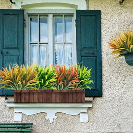 6Pcs Artificial Grass Fake Plants 17.3in 16 Leaves Outdoor Fake Grass UV Resistant Greenery Plastic Plants for Home Window Garden Office Patio Hanging Planter Pathway Front Porch Décor:_6PCS/Yellow_6 Pcs