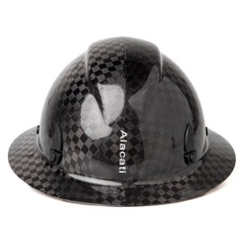 Alacati, Carbon Fiber Hard Hat Full Brim with Goggles- Safety Helmet with 6-Point Adjustable Ratchet Suspension- ANSI Z89.1 Compliant (Plaid Fiber)