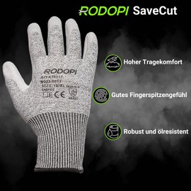 RODOPI SaveCut Work Gloves for Men and Women PU Coated Cut Protection Gloves Grey Gardening Gloves Thorn Resistant Assembly Gloves EN 388