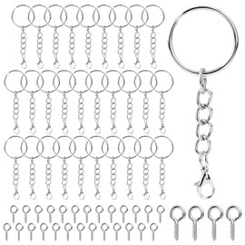60 Pieces Key Ring Screw Eyelets Key Ring Set Key Ring Craft Set with Chain Lobster Clasp DIY Key Rings for Key Bags Jewellery Making