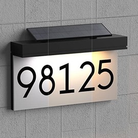 Address Plaque For Houses Solar Powered, Adjustable Solar Panel, 3 Lighting Colors Lighted House Numbers Address Sign, Rechargeable LED Illuminated Aluminum Address Sign For Outside Waterproof Light Up For Houses