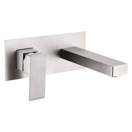 sumerain Brushed Nickel Bathroom Faucet Wall Mount Lavatory Sink Faucet with Rough-in Valve, Left-Handed Single Handle