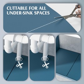 VERIFOST Under Sink Mat for Kitchen, 2 Piece Super Absorbent Undersink Mats for Bottom of Kitchen Sink, 34" X 22" Cuttable Under Sink Liner, Quick-Dry Under Bathroom Sink Mat, Blue