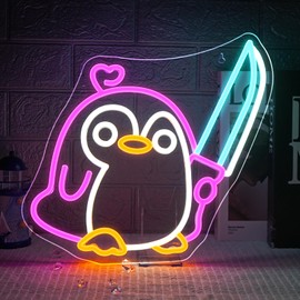 WEDXIXI Penguin Neon Sign Dimmable Penguin Knife Neon Signs for Wall Decor LED USB Powered Cute Anime Neon Light Sign For Boys Bedroom Room Garden Party Restaurant Home Decoration Birthday Gifts