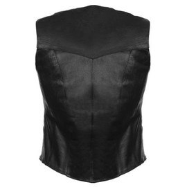 WOMEN'S MOTORCYCLE RIDER LONG LEATHER 4 SNAPS CLASSIC VEST DURABLE COW BLACK (5XL, PLAIN SIDE)