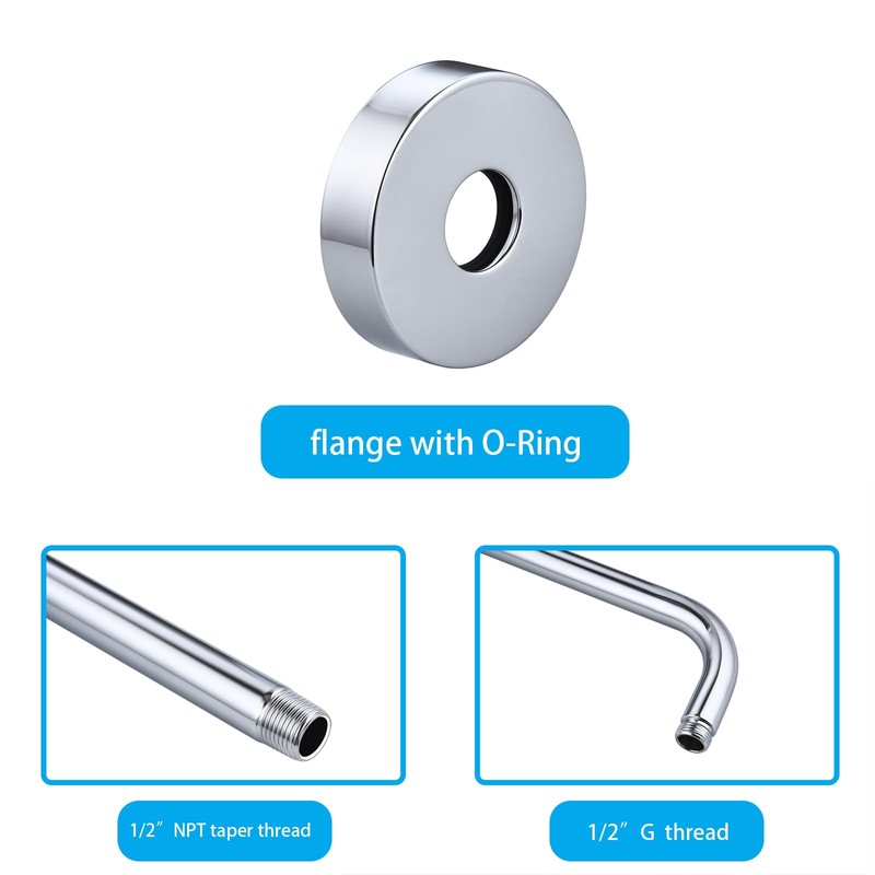 12 Inch Shower Arm with Flange,Stainless Steel 90 Degree Rain