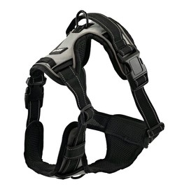 DOGGO ON THE GO - Dog Harness, No-Pull Pet Harness with 2 Leash Clips and Control Handle, Reflective Comfortable Soft Padded Pet Vest, No-Choke Neck Buckle, Top Pocket, for X-Large Dogs, Grey, XL