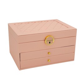 KOOAAICCHI Jewelry Box for Women, 3-Layer Jewelry Organizer, Jewelry Storage Case PU Leather for Earrings, Bracelets, Ring, Necklaces-Pink