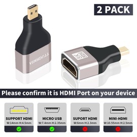 AIMHDUTY Micro HDMI to HDMI Adapter 8K Gold Plated, 2 Pack HDMI Female to Micro HDMI Male Connector, Support 8K@60Hz,4K@120Hz, Compatiable with Camera, Laptop, Projector etc