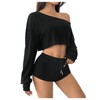 SweatyRocks Women's 2 Piece Outfits Sweatsuit Sets Off Shoulder Knit Top Stretchy Shorts Sets Black Large