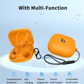 for Beats Powerbeats Pro 2 Case Cover,NOUKAJU Silicone Earphone Protective Case(with Carabiner + Lanyard + Cleaning Pen) Drop-Proof,Shock-Proof,Protective Case for Beats Powerbeats Pro 2(Orange)