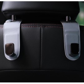 Qirc Car Hooks, 2 Pack Leather Car Storage Organizer Bag Hooks, Universal Car Back Seat Headrest Hanger for Hanging Bags, Handbags, Shopping Bags (Grey)