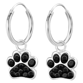 JAYARE Girls' Creole Earrings Dog Paws 925 Sterling Silver Glitter Dog Paw Children's Earrings Children Cats Girls Earrings, Sterling Silver, Crystal
