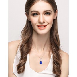 VONSSY Classic Oval Pendant Gemstone Necklace | Crystal Ruby Waterdrop Birthstone Teardrop Emerald Sapphire Necklace | 18K Platinum Plated Chain