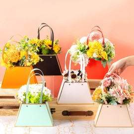 TaoBary 18 Pcs Floral Bouquet Boxes for Arrangement Wedding Party Centerpieces Boxes Portable Flower Paper Gift Wrapping Bag Bulk with Handle for Graduation Bridal Shower(Classic)