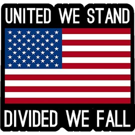 United we stand divided we fall with flag bumper, I Make Decals, 5 inch x 5.3 inch, Hard Hat, phone, tool, lunch, box, Vinyl, Decal, Sticker