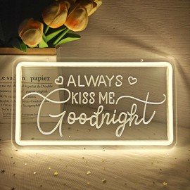 Vveikea Always Kiss Me Good Night Neon Sign Dimmable Neon Lights for Bedroom Wall Art Above Bed Led Sign Over Bed Wall Decor Signs for Bedroom(12.4”x 6.88”)