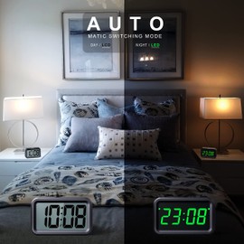 T-FAMY Digital Alarm Clock Battery Operated with Unique LCD/LED Display, Night Visible Cordless Small Clock for Bedroom, Wall, Travel (Green-Display)
