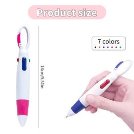 7-Pack Retractable Multicolor Pens with Carabiner Clip - Portable 4-in-1 Ballpoint Keychain with Carabiner - Ideal for Office School Students Adults Kids - Perfect Gifts & Favors