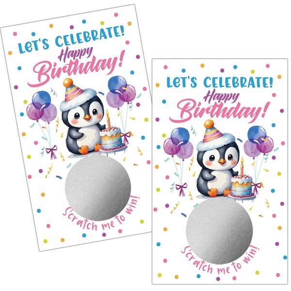 Haizct 50 Pack Penguin Happy Birthday Theme Scratch Off, Baby