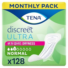 Tena Discreet Ultra Pad Normal Incontinence Pads for Women with Light Bladder Leaks, Thinnest Design Ever, Specifically Designed for Discreet Protection 8x16p