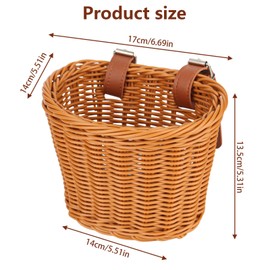 Bicycle Basket Front, Bicycle Baskets Braided Plastic, Bicycle Basket Front Children with Removable PU Straps, Weatherproof, for Most Bikes