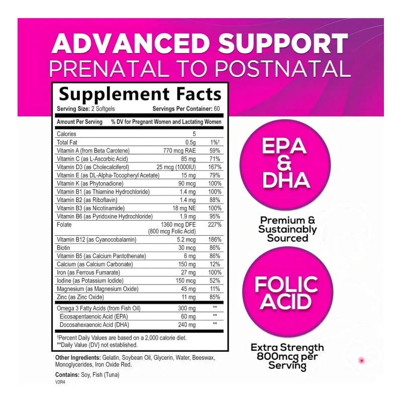 Vitaminas Prenatales Nature's Nutrition con DHA y Ácido Fólico 120