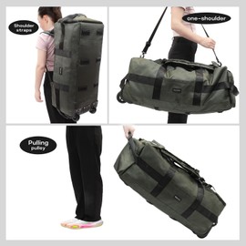 XINGOHQ 80L Rolling Duffle Bag with Wheels - Heavy-Duty 33.5" Foldable Duffel, Water-Resistant Wheeled Luggage with Shoulder Straps for Camping, Gym, Airplane(Green)