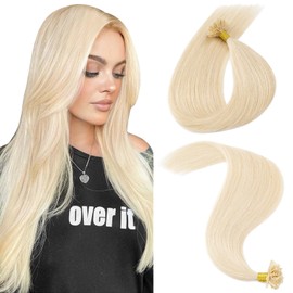 MY-LADY Platinum Blonde Keratin Bond Hair Extensions U Tip Pre Bonded Hair Extensions Real Human Hair Hot Fusion Invisible #60 24 Inch 25g