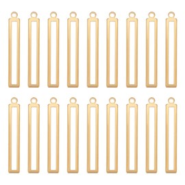 BENECREAT 50pcs Rectangle Hollow Brass Pendants, Golden Bezel Link Charm Frame Charms for DIY Craft Jewelry Making, 33x5x1mm, Hole: 1.6mm