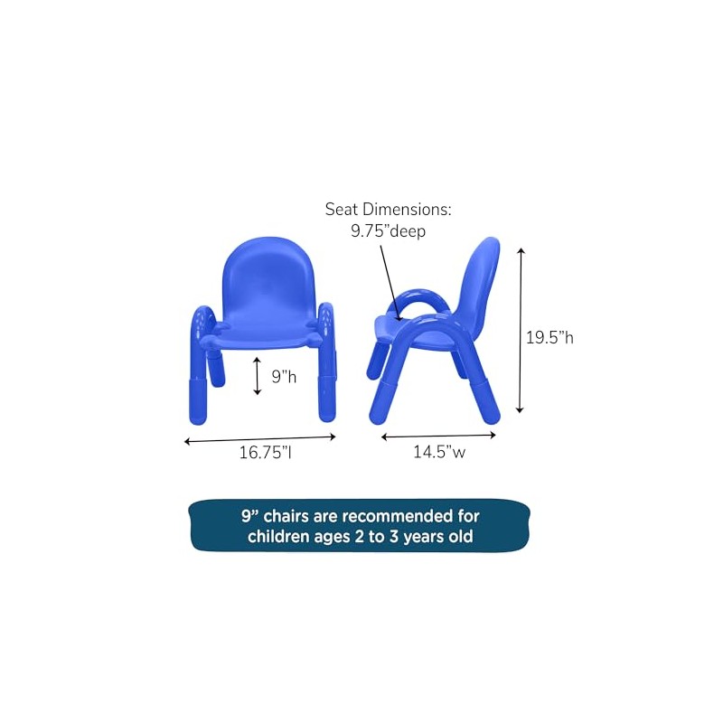 Children’s Factory Baseline 9" Child Chair, Royal Blue, 2 Pack,