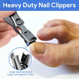 Lux German Nail Clippers for Men Set,Ultra Wide Toe Nail Clippers for Seniors Thick Toenails,Portable Ultra Sharp Fingernail Nail Clippers with Catcher,Toenail Clippers Kit with Safety Lock(Black)