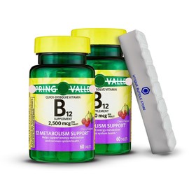 Unique Bundle Store Vitamin B12 2500 mcg, Cherry Flavor 60 Tablets - B12 Quick-Dissolve Dietary Supplement + 7 Day Pill Organizer Included (Pack of 2)