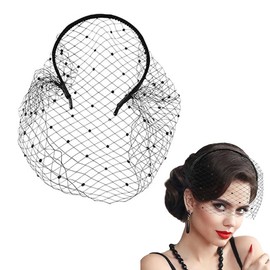 LAKJUOZ Black Veil Black Mesh Veil Headband Rhinestone Bridal Veil Mesh Fascinator For Women 1920S Headwear For Funeral Wedding Tea Party Race, black