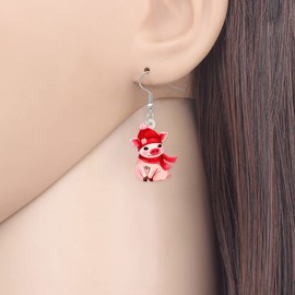 TIZURO Christmas Acrylic Fun Santa Hat Pig Earrings Cartoon Piggy Pets Animals Dangle Novelty Jewellry For Women Winter Xmas Party Costume Gifts (Red)