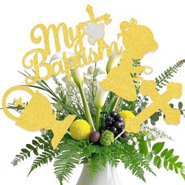 12Pcs My Baptism Centerpiece Sticks, Bless This Child Baby Shower Decorations, First Holy Communion Baptism Party Supplies, Religious Christening Baby Shower Party Decor Sign Gold & Silver
