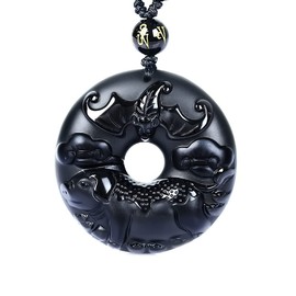 Pure Natural Obsidian Pendant Necklace Zodiac Bodhisattva Amulet Talisman 12 Modeling Men or Women