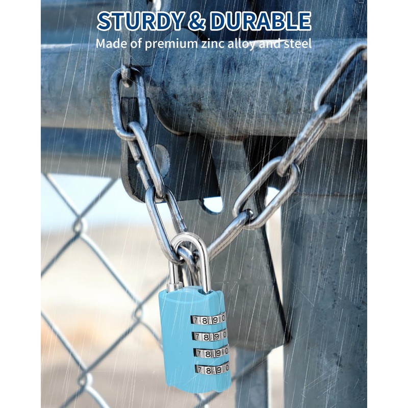Pack of 4 Combination Padlocks, Small Combination Lock, Lock with