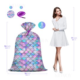 KIDAJOY 1 Pcs Extra Large Plastic Gift Bags Mermaid Rainbow 56"x 36" Jumbo Gift Bags for Baby Girls Mermaid Themed Birthday Party Favors Supplies