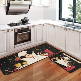 OUXIOAZ 2 PCS Kitchen Rugs and Mats Washable Non Skid, Soft Super Absorbent Fat Chef Kitchen Mat for Doormat Bathroom Runner Set (17"x47"+17"x30",Fat Chef)