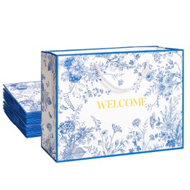 Crisky 25 Pack Wedding Welcome Bags for Guests, Hotel Blue Floral Welcome Gift Bags for Bridal Shower, Birthday Baby Shower