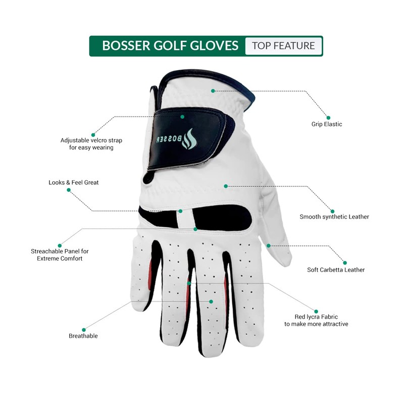 BOSSER Men's Leather Golf Gloves with Extra Soothing Effect for