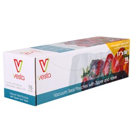 Vesta Precision Vacuum Seal Pouches - Clear and Embossed Vacuum Sealer Bags with Zipper and Valve - Great for Food Storage and Sous Vide - 11 x 16 inches - 15 Vacuum Seal Bags Per Box