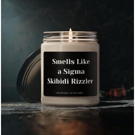 Sigma Skibidi Rizzler Candle, Funny Candle, Funny Gift for Teens, Gen Alpha Slang, Meme gift, Gift for Moms, Funny Gift for Teachers - Size: 4 oz - Brown Jar, Scent: Peppered Passionfruit