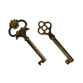KY-5 and KY-3AB Brass Skeleton Keys Antique Brass Plated Hollow Barrel Skeleton Key for Antique Cabinet Doors, Grandfather Clocks, Dresser Drawer - Vintage, Old Furniture