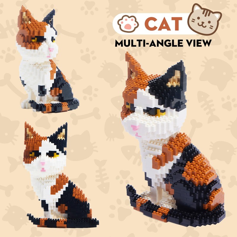 GaoDeBuChou Calico Cat Micro Building Block Set,1300 Pieces Animals Mini