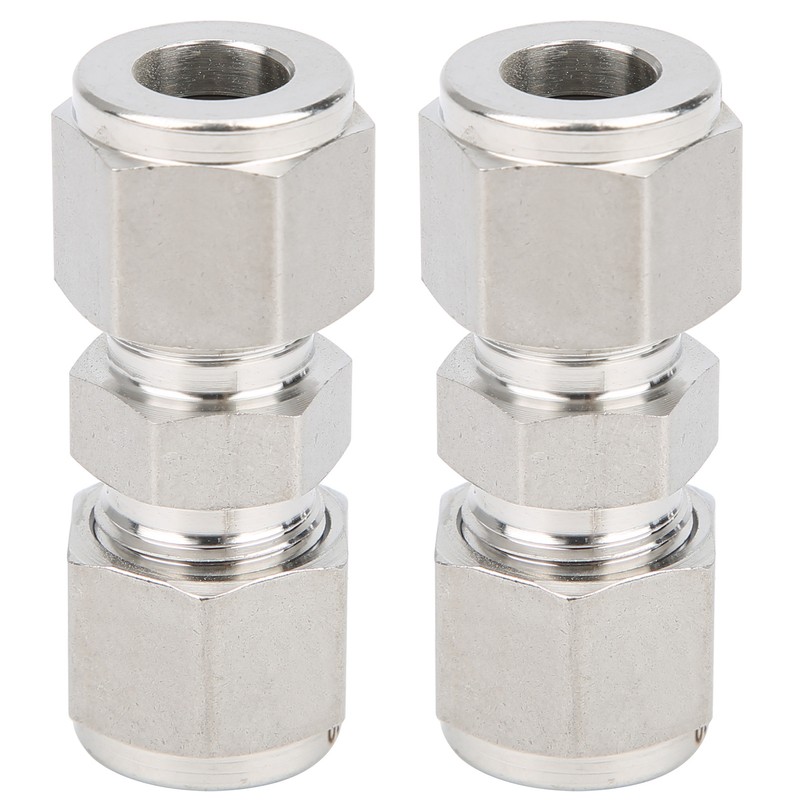 2Pcs 316 Stainless Steel Compression Fitting Straight DoubleFerrule Tube Adapter(Ф10