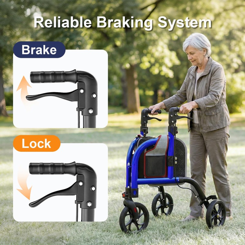SUCCU 3 Wheel Walkers for Seniors, Foldable Narrow Wheeled Rollator,