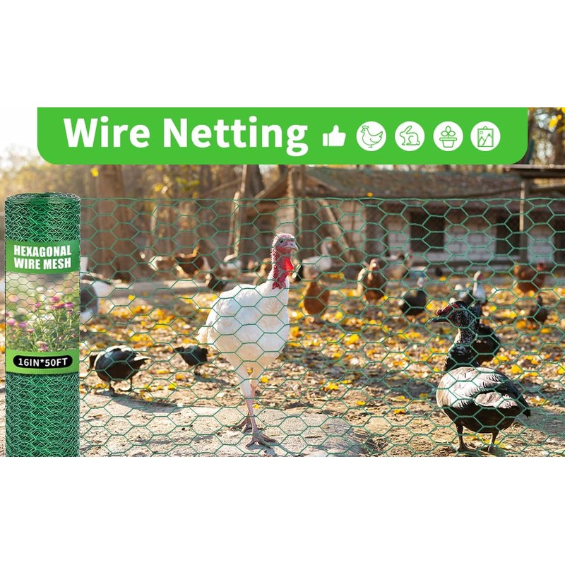 16 x 600 Inches Chicken Wire for Floral Arrangements, Green