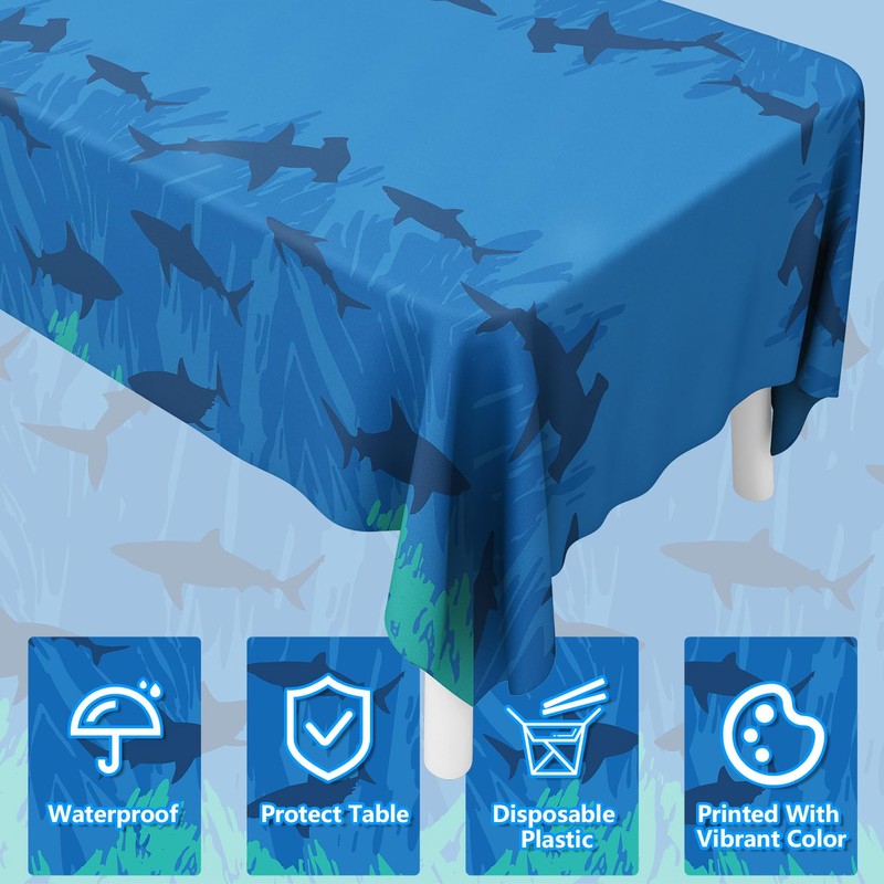 4Pcs Shark Tablecloth Ocean Theme Birthday Table Cover Sea Animal